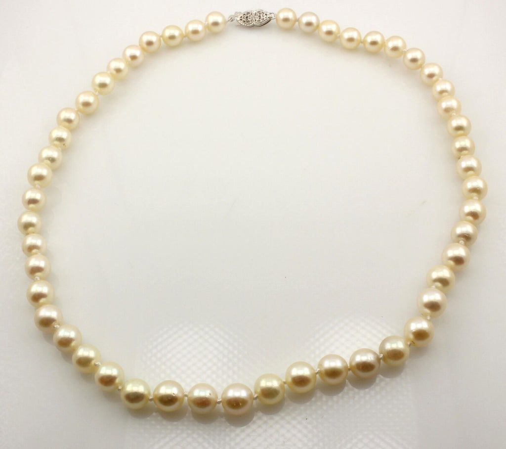 16 inch round cultured pearl strand necklace cream 7-7.5mm 14k white gold clasp