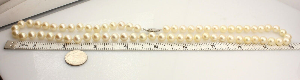 20 inch cultured pearl strand necklace 7-7.5mm round cream 14k white gold clasp