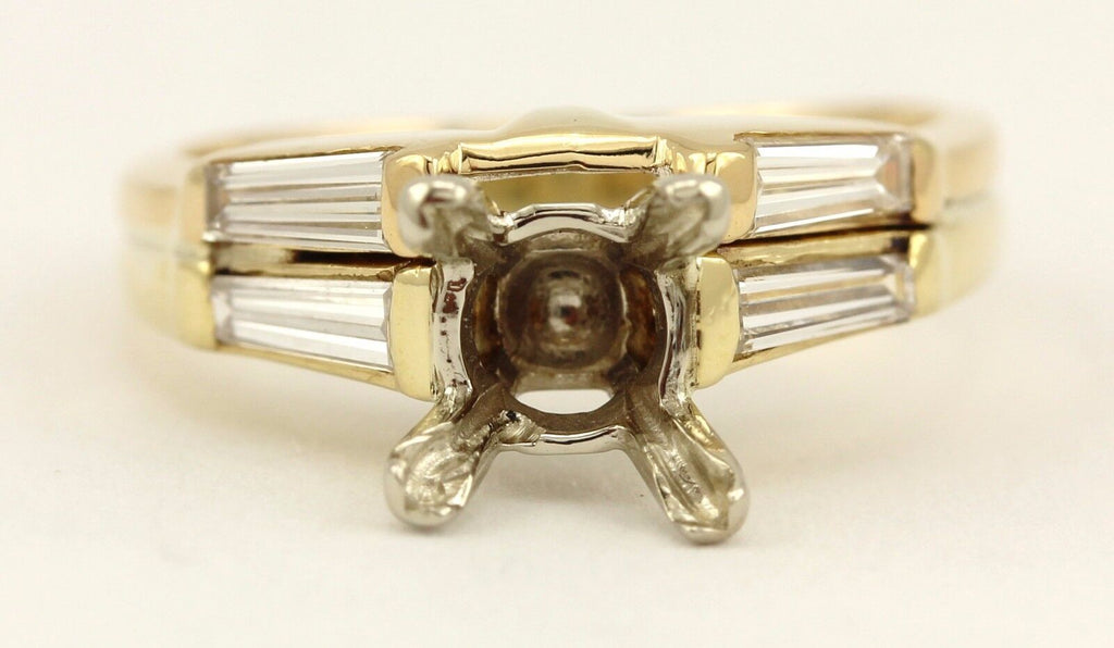 18k yellow gold wedding ring set 1ct square center diamond tapered baguettes set