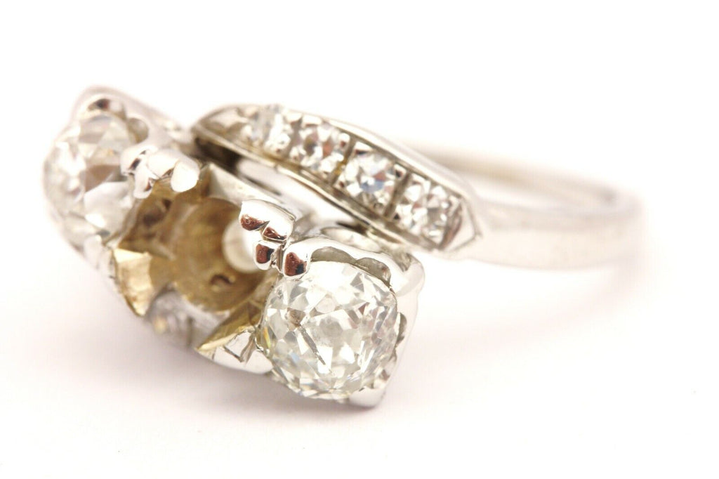 PEACOCK 14k white gold three stone diamond semi mount ring size 5.75 3.68g