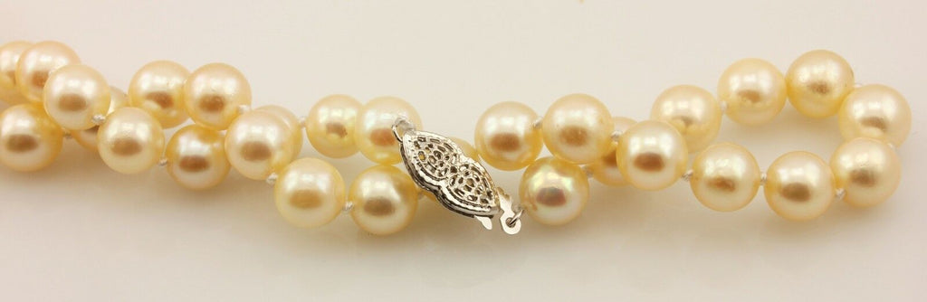 16" cultured pearl necklace 7-7.5mm round cream 14k white gold heart clasp NEW