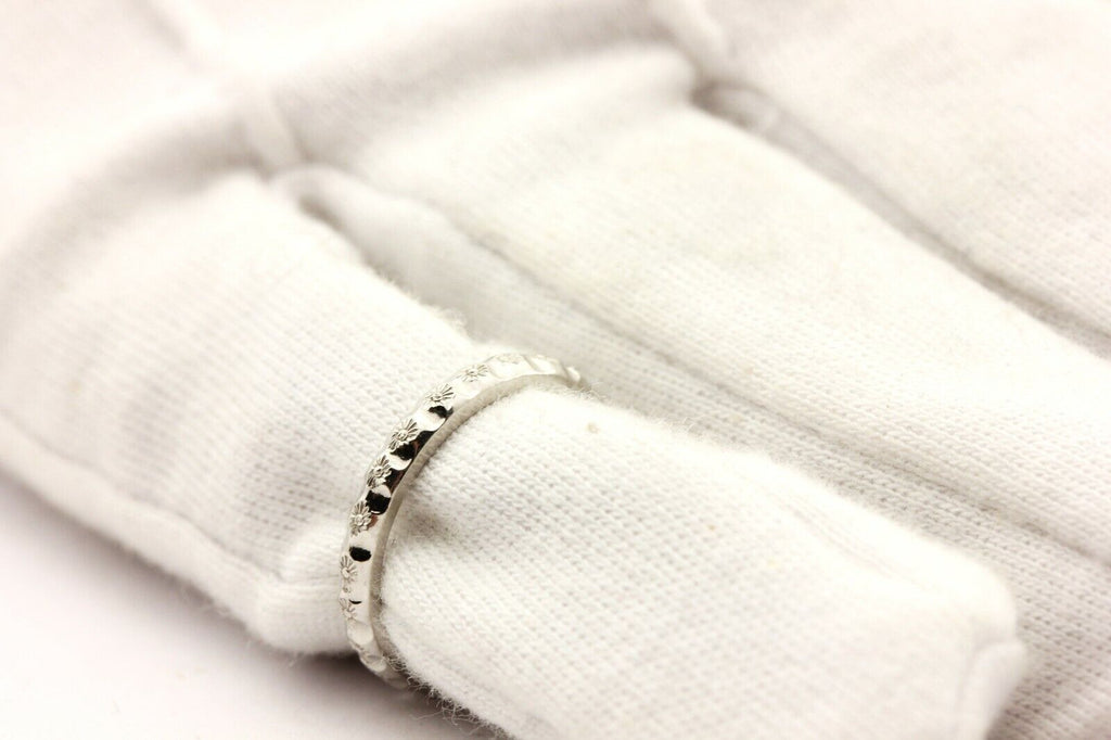 platinum flower wedding band ring size 5 2.5mm 3.41g engraved all around new