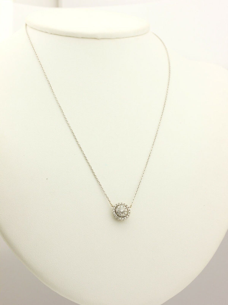 14k white gold 0.42ctw round diamond halo pendant 16 inch necklace rolo chain 3g