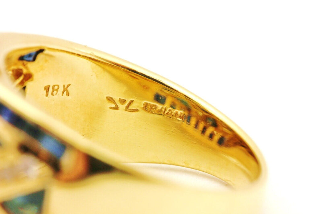 LEVIAN 18k yellow gold blue sapphire diamond band ring size 6.5 7.40g L23740