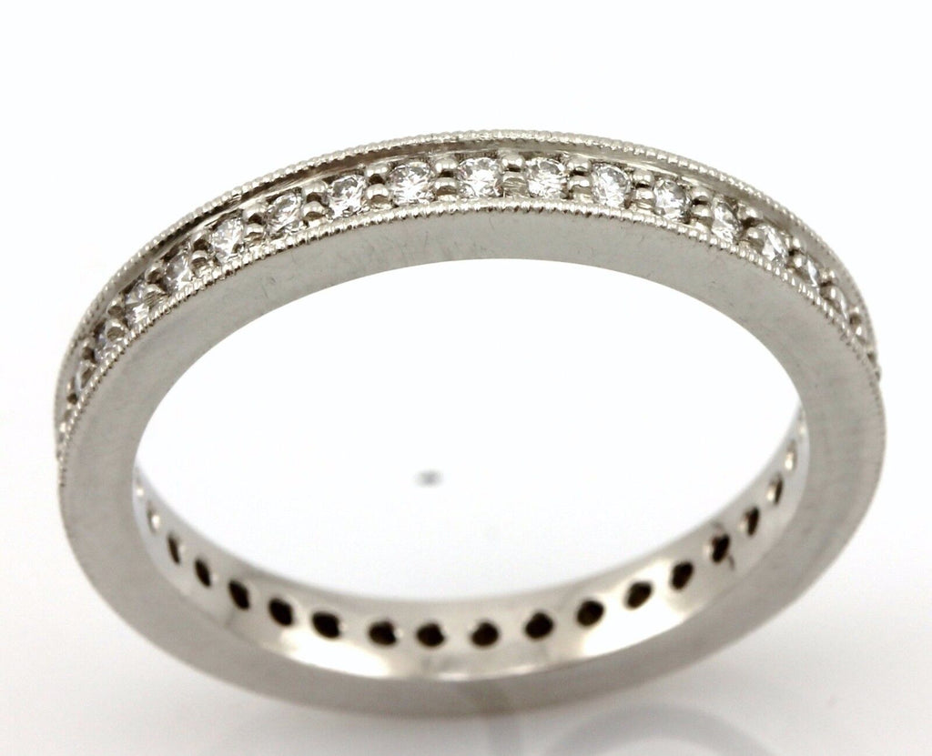 Platinum 0.37ctw round diamond eternity wedding band milgrain ring size 5.75 NEW