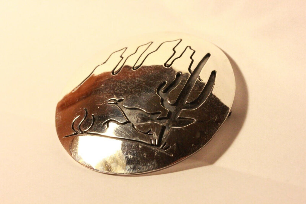silver pendant brooch pin desert southwest road runner round 3 inch 24.7g estate