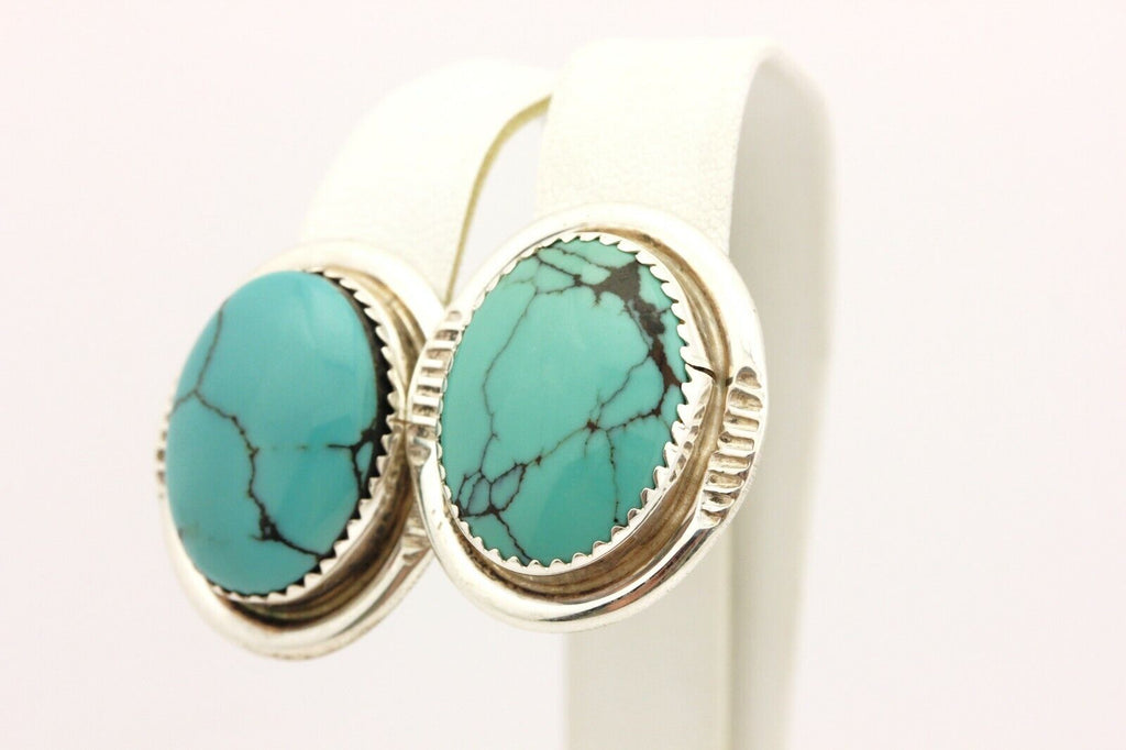 sterling silver natural turquoise spiderweb matrix clip on earrings 12.6g 30ctw