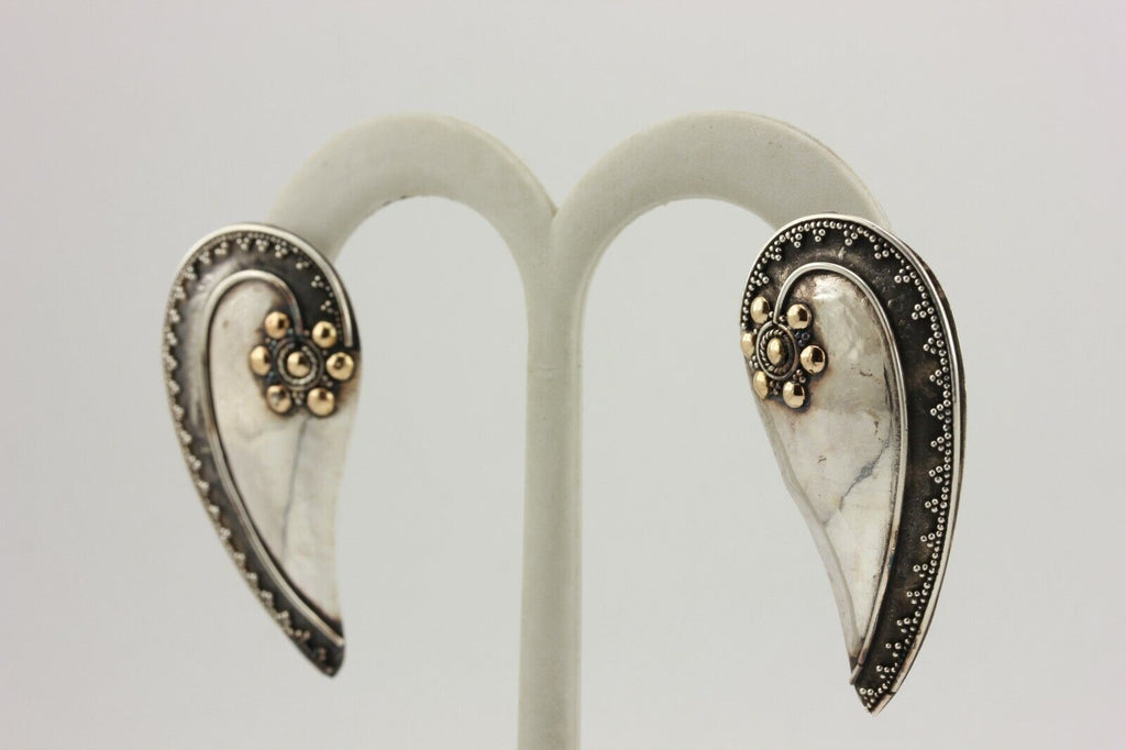 925 sterling silver teardrop stud earrings granulation estate vintage 45x23mm