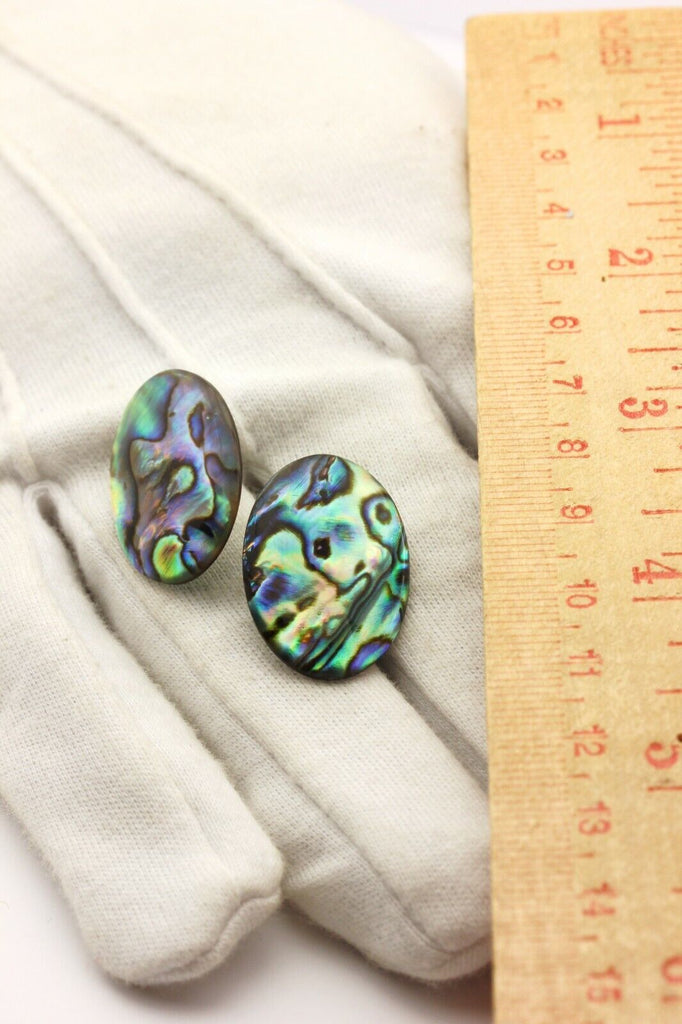 925 sterling silver 25x18mm oval abalone shell stud earrings 3.0g vintage estate