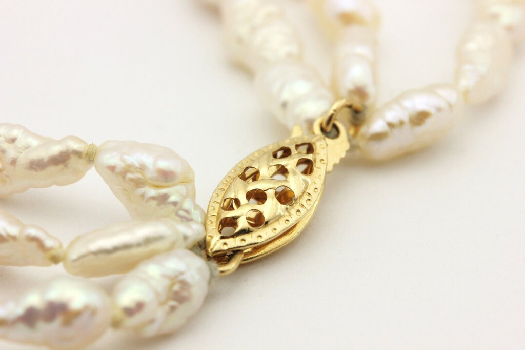 14k yellow gold 6.75 inch rice pearl bracelet gold stations 8.4g vintage estate