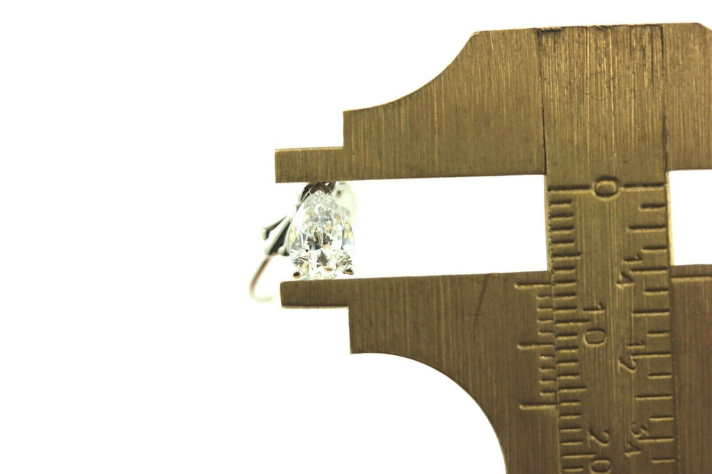 14k white gold 7.5mm CZ pear dangle earrings scroll fleur de lis leverback NEW