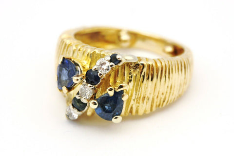 18k yellow gold sapphire diamond ring band size 7 vintage 8.43g estate