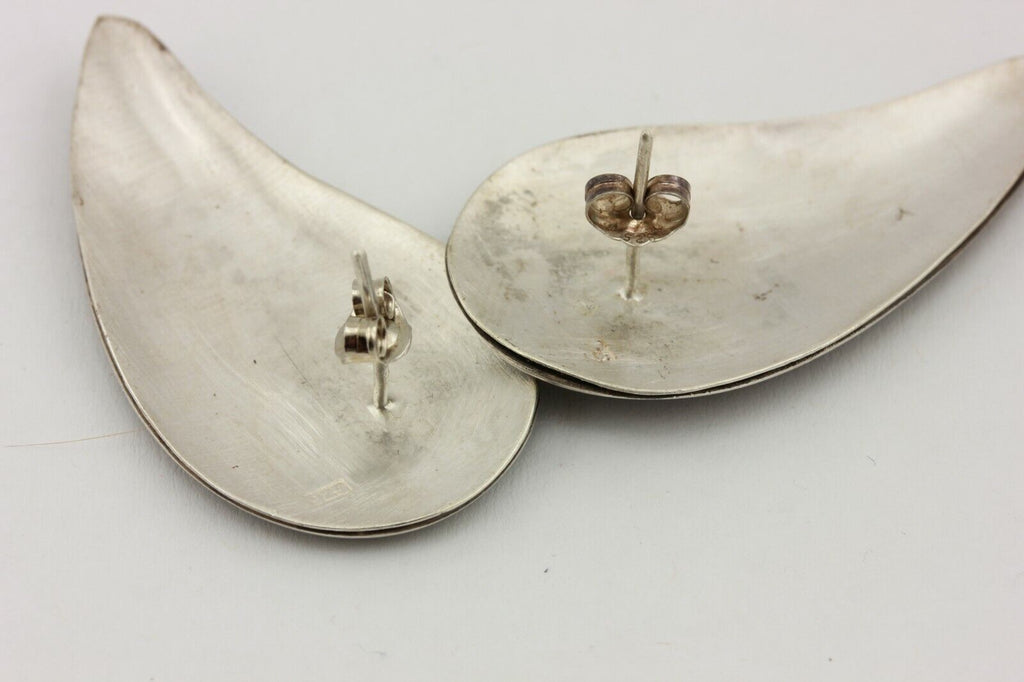 925 sterling silver teardrop stud earrings granulation estate vintage 45x23mm