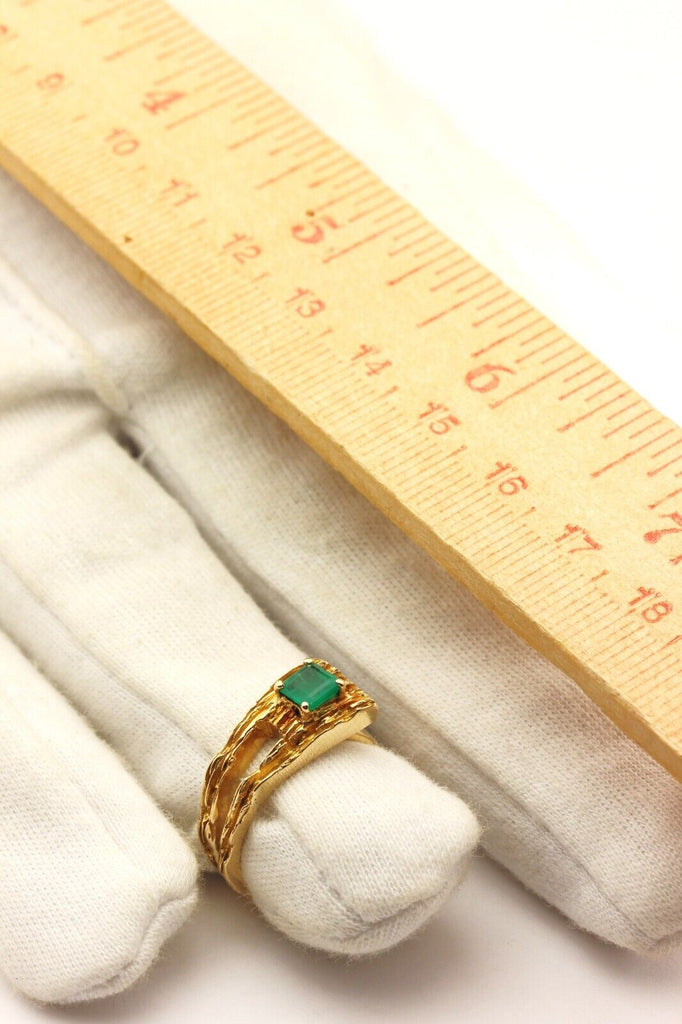 18k yellow gold 0.40ct square natural green emerald ring band size 6.5 6.31g
