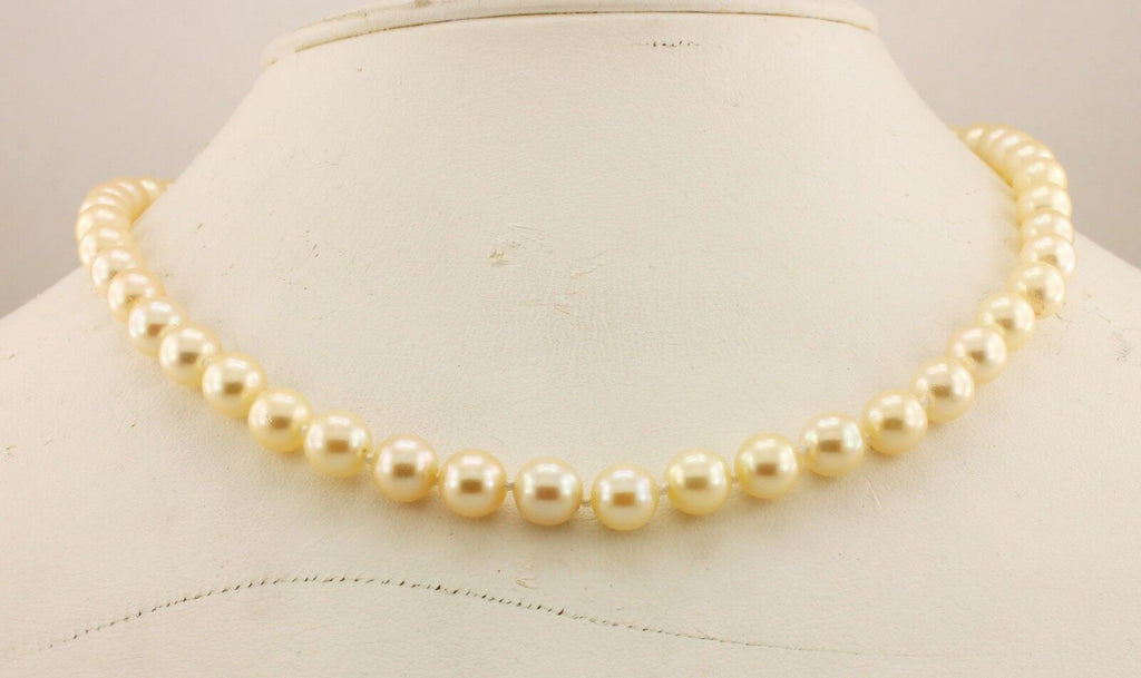 16" cultured pearl necklace 7-7.5mm round cream 14k white gold heart clasp NEW
