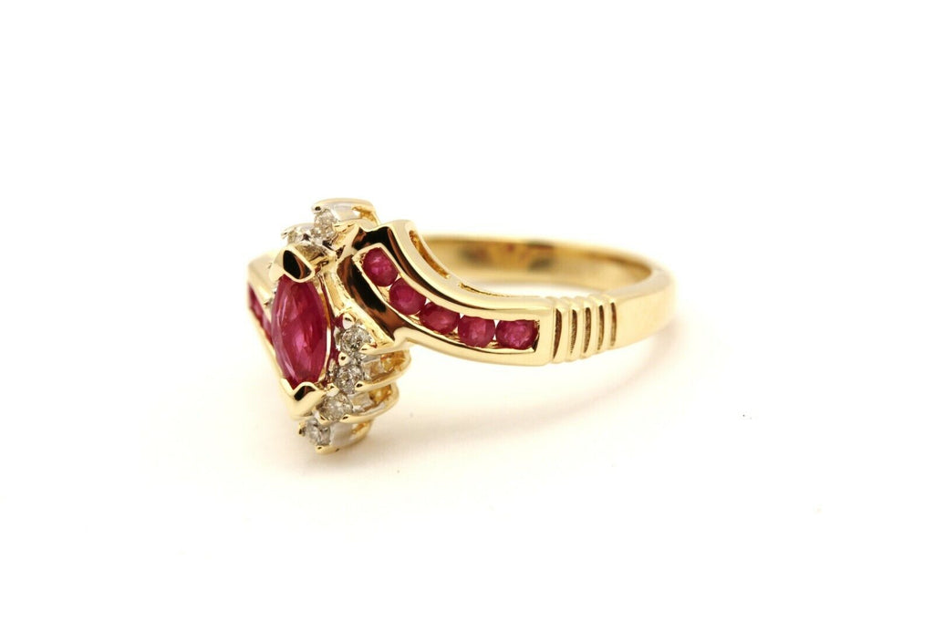 SUMAL 14k yellow gold red marquise ruby diamond 0.60ctw ring size 5 3.32g estate