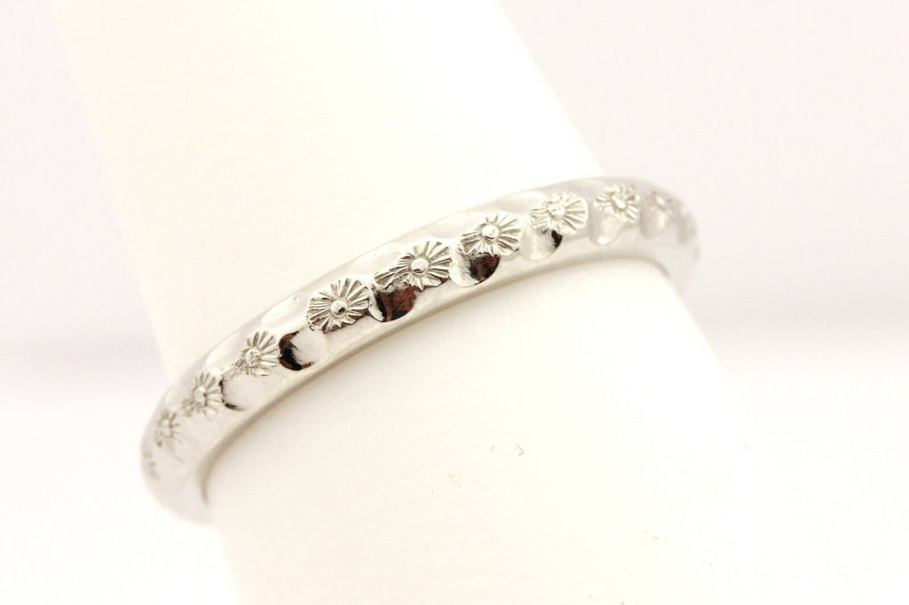 platinum flower wedding band ring size 5 2.5mm 3.41g engraved all around new