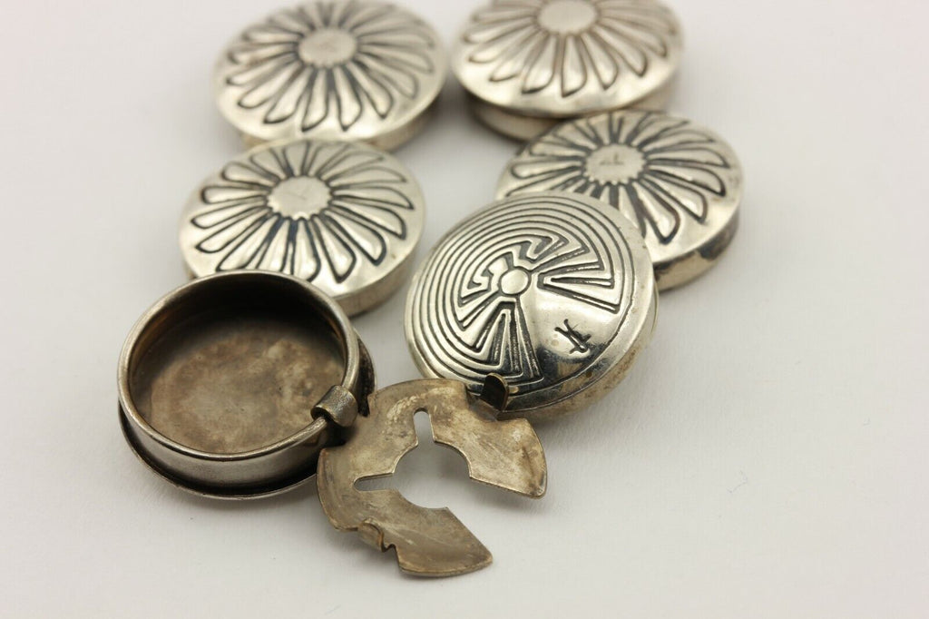 6 six silver nickel buttons 1960s Native American Zuni estate vintage 20.8g 19mm