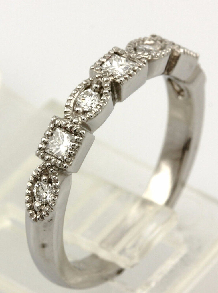 Platinum 0.25ctw princess round diamond milgrain wedding band size 5.5 ring NEW