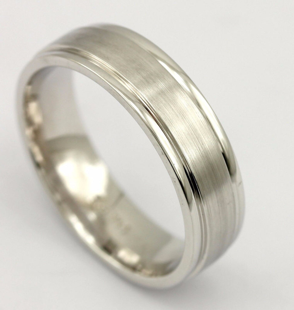 14k white gold man's wedding band ring size 8.75 comfort fit satin center estate