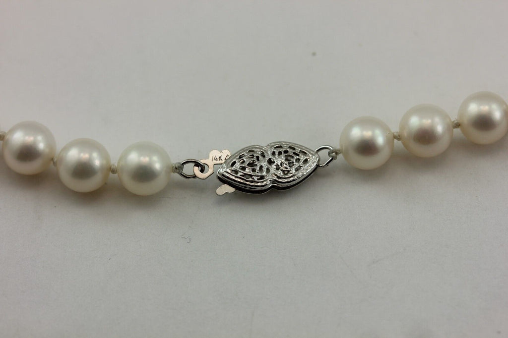 14k white gold 18" 6 mm white round cultured pearl strand necklace NEW