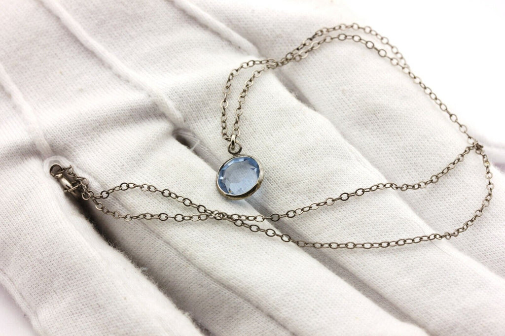 sterling silver 15 inch cable chain necklace 1.40ct aquamarine pendant 1.39g