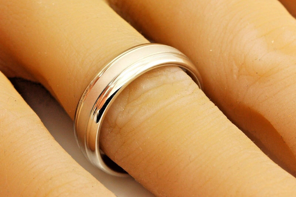 14k white gold wedding band satin center grooved edge 6.5mm size 10 9.52g men's