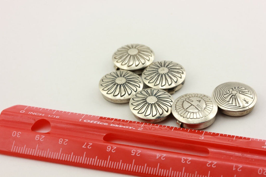 6 six silver nickel buttons 1960s Native American Zuni estate vintage 20.8g 19mm
