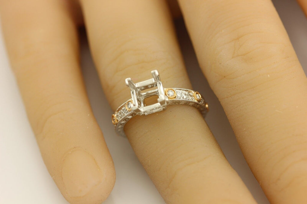 18k white pink rose gold two tone 6mm square semi mount engagement ring NEW