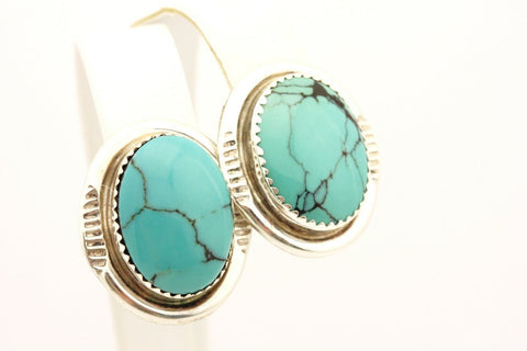 sterling silver natural turquoise spiderweb matrix clip on earrings 12.6g 30ctw