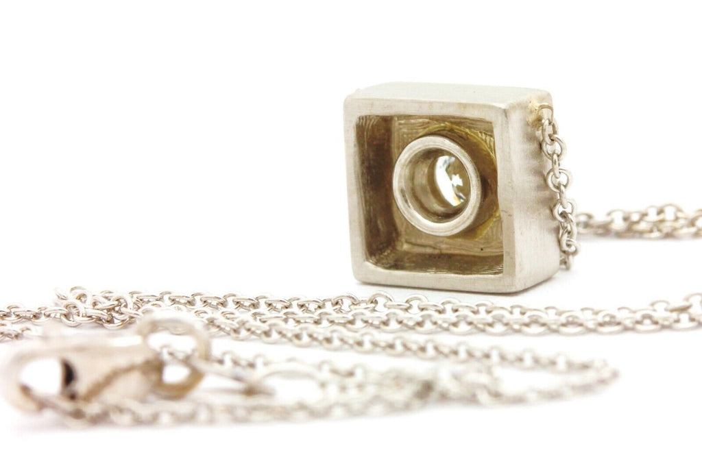 14k white gold diamond 0.20ct F VS2 necklace ITALY 13.5 inch rolo chain 4.40g