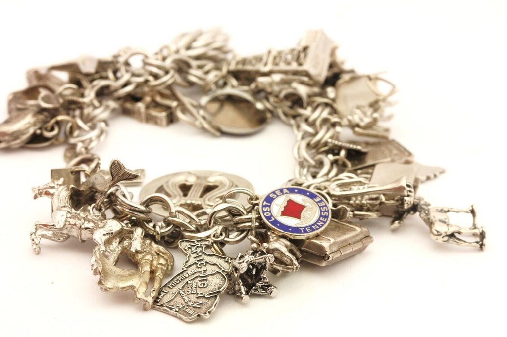 925 sterling silver 108.6g 37 charms 7.5 inch bracelet estate vintage travel
