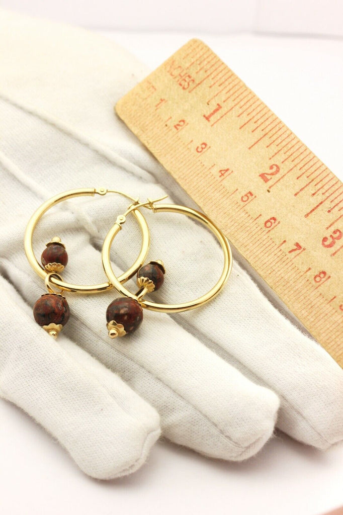 14k yellow gold stone accent hoop earrings 30mm 4.4g estate vintage