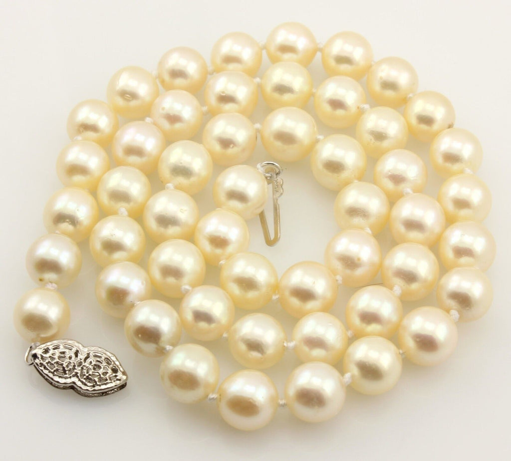 16 inch round cultured pearl strand necklace cream 7-7.5mm 14k white gold clasp