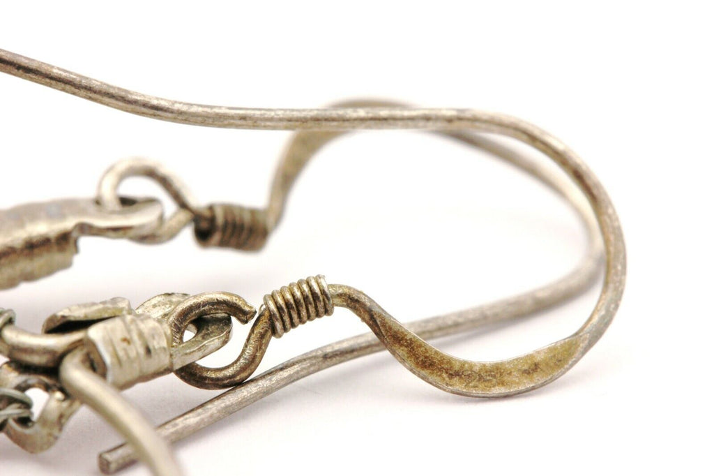 silver dream catcher hook earrings 3 inch drop dangle 4.82g vintage blue stone