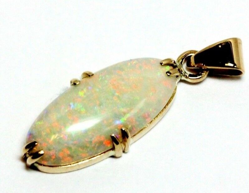 18k yellow gold 3cm pendant natural white opal 19.5x8.5mm oval estate 2.71g