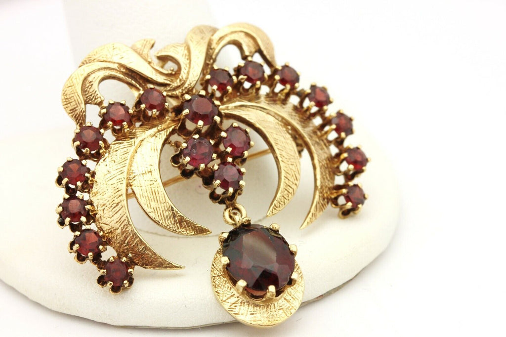 14k yellow gold 6.5ctw garnet pendant brooch pin 1.5 inch 11.50g vintage estate