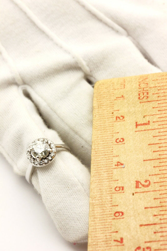 14k white gold GIA 1.04ct diamond 0.32ctw halo engagement ring size 4.25 4.93g