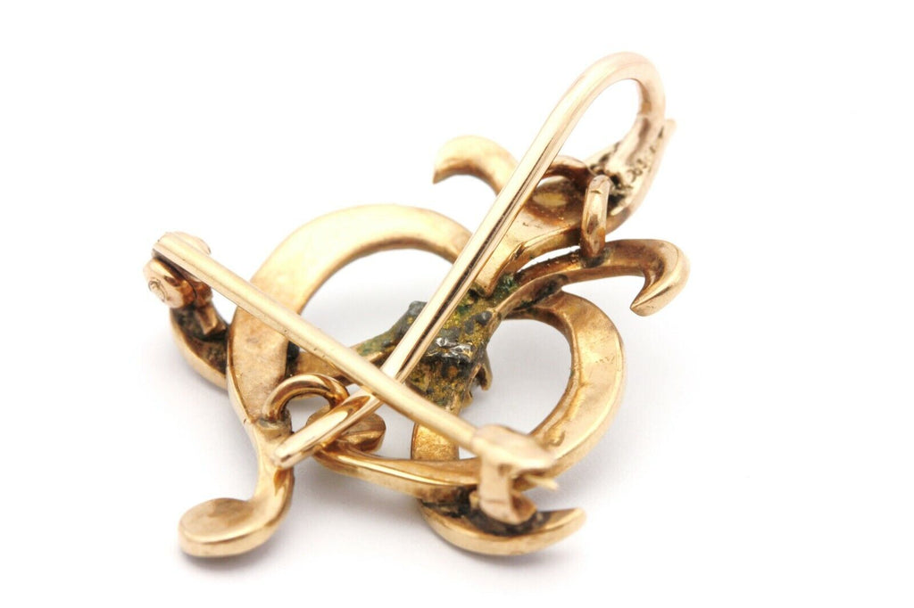 14k yellow gold fleur de lis pendant pin brooch diamond pearl 3.03g vintage