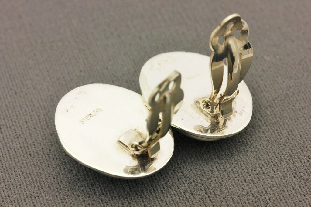 sterling silver natural turquoise spiderweb matrix clip on earrings 12.6g 30ctw