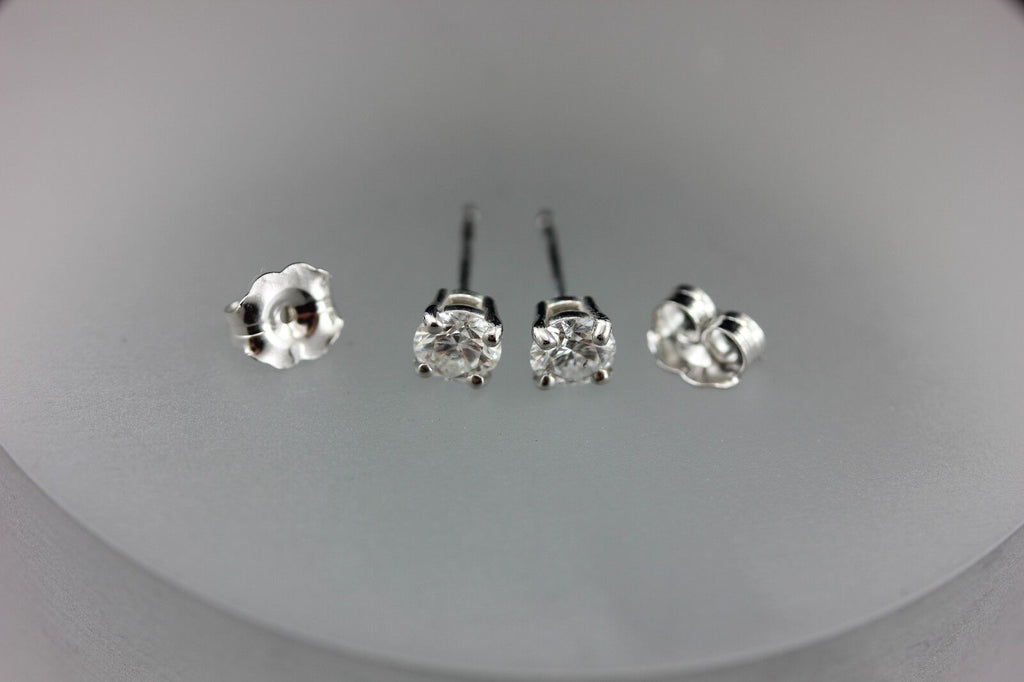 14k white gold .63ctw 4.3mm round diamond solitaire stud earrings NEW .81 grams