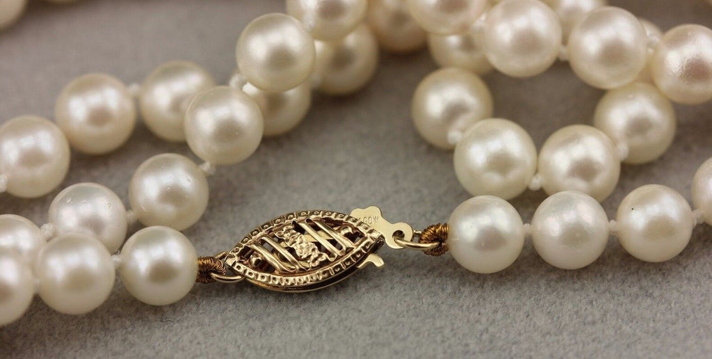 14k yellow gold 18" 5.5-6mm round white cultured pearl necklace strand NEW