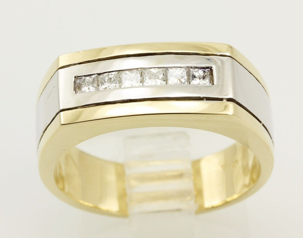 14k yellow white gold man's wedding band 0.62ctw princess diamond sz 8.5 estate