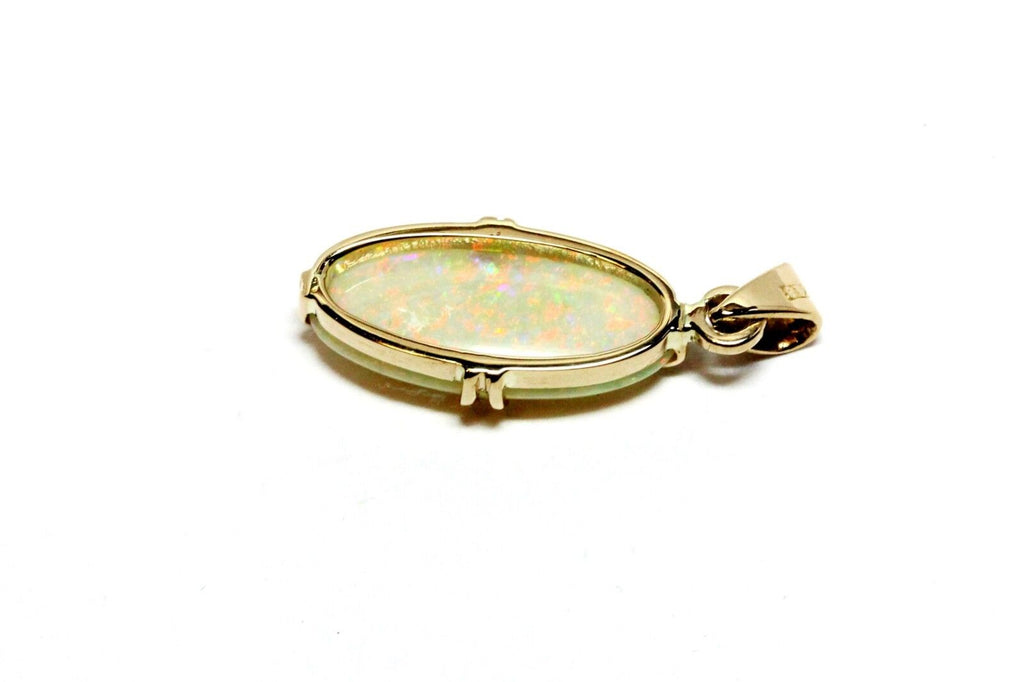 18k yellow gold 3cm pendant natural white opal 19.5x8.5mm oval estate 2.71g
