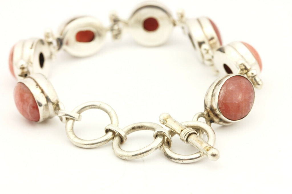 sterling silver pink rhodochrosite toggle bracelet 7 inch adjustable 32.23g