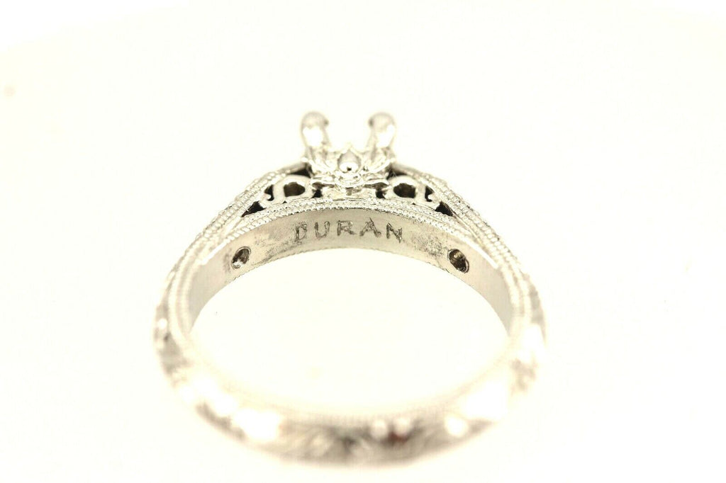 Platinum engagement ring cathedral semi mount lotus engraved diamond accents