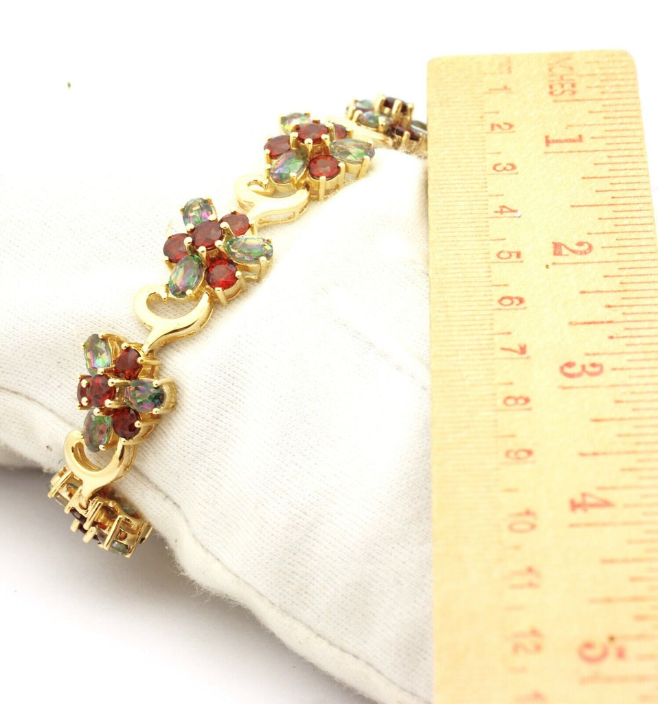 KL 14k yellow gold 23.20ctw 7 inch bracelet garnet mystic topaz 29.09g vintage