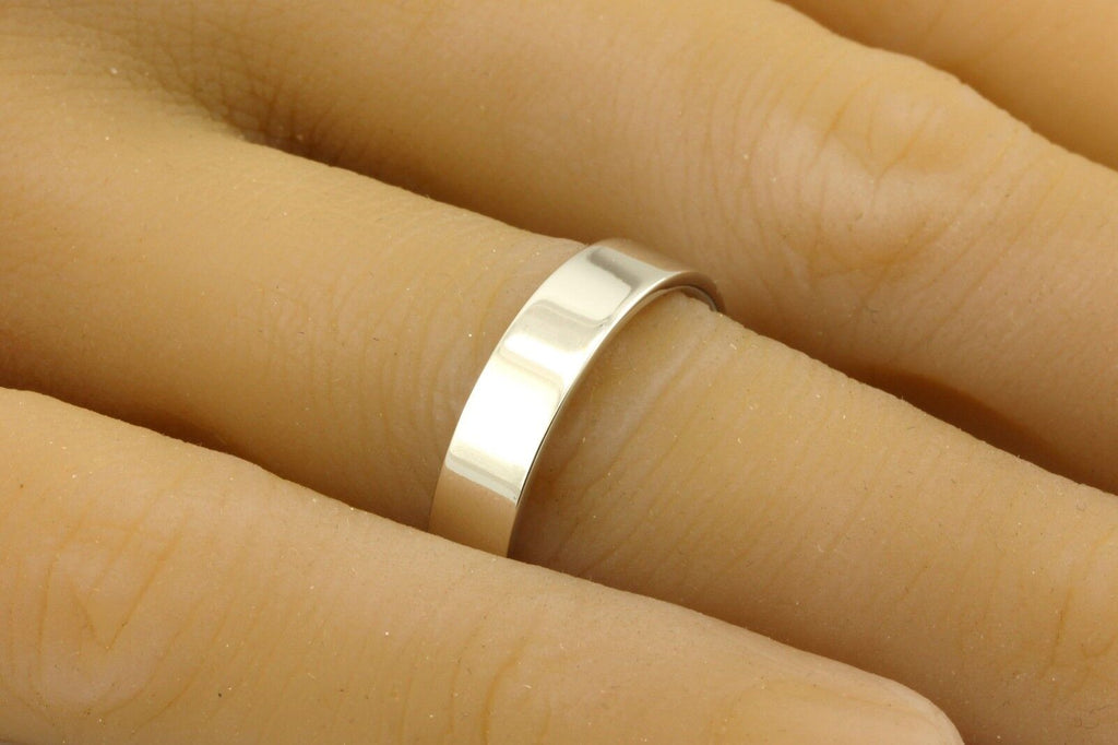 14k white gold Men's 5mm flat wedding band size 9 comfort fit ring 5.55g NEW