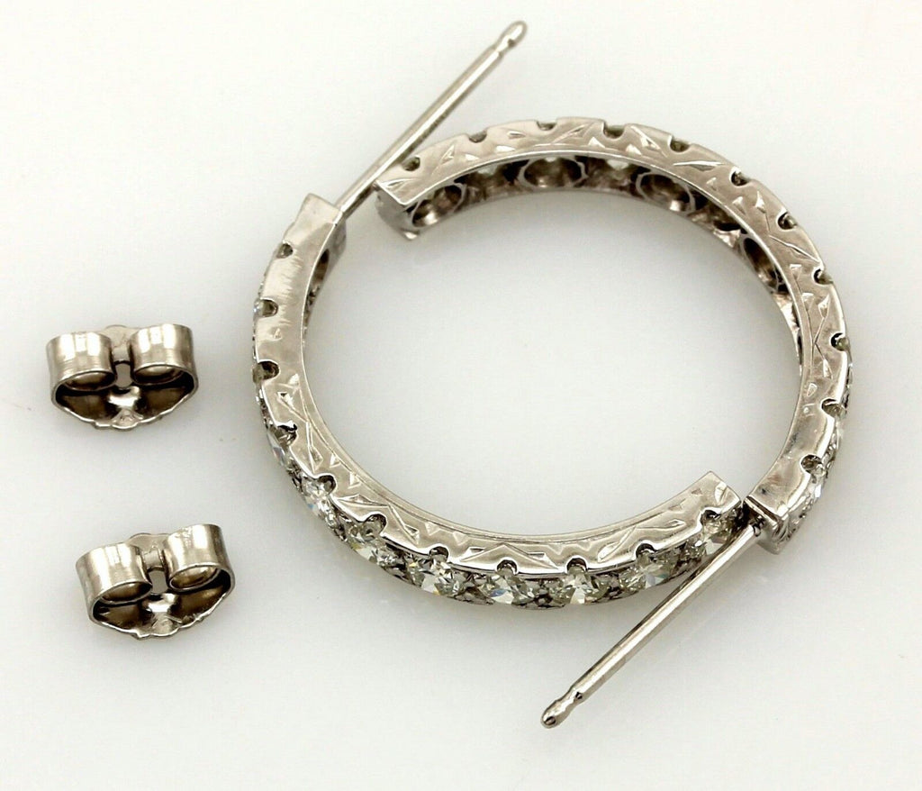 Platinum 1ctw round brilliant diamond half hoop huggie earrings vintage estate