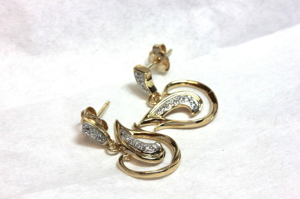 14k yellow gold 0.22ctw diamond 0.75 inch dangle drop earrings 3.13g estate